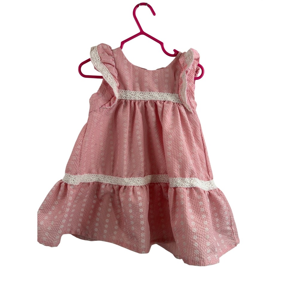 RZ by Rachel Zoe Dress 18M Pink Seersucker Lace Flutter Sleeve Baby Girl